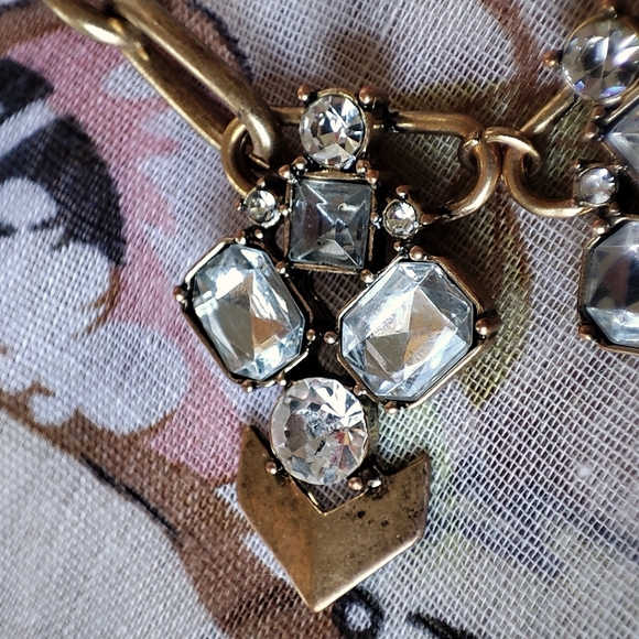 Plunder Brand Clear Rhinestone Oxidized Brass Tone Statement Necklace Art Deco - Picture 7 of 9